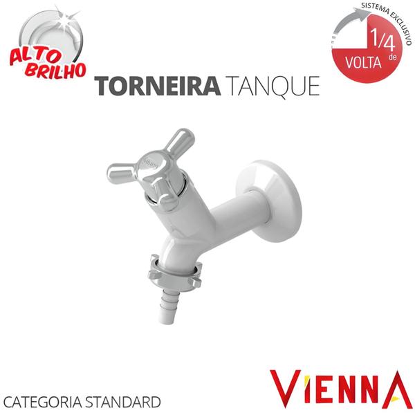 Imagem de Torneira Tanque Vienna Tamanho 10cm Com Bitola 1/2" - 3/4" Branco/Cromado Durín