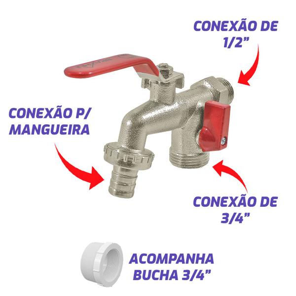 Imagem de Torneiras Esfera Tanque E Máquina 2 Saídas 1/2 X 3/4