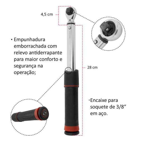 Imagem de Torquímetro de Estalo Industrial Com Visor 60-330 N.m,3/8 Pol  B2504 - Fixman