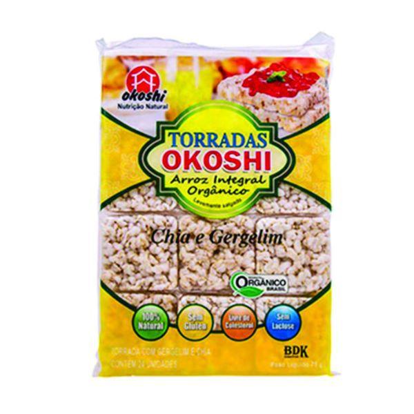 Torrada de Arroz Integral Orgânico Chia e Gergelim Sem Glúten Okoshi 75 g Imagem de Torrada de Arroz Integral Orgânico Chia e Gergelim Sem Glúten Okoshi 75 g