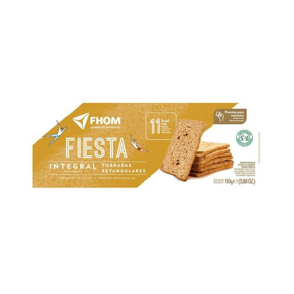 Torrada Fiesta Retangular Integral com Grãos 110g - FHOM Imagem de Torrada Fiesta Retangular Integral com Grãos 110g