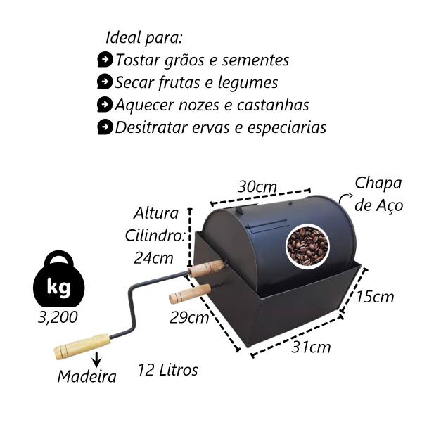 Imagem de Torrador De Café Manual Pintado Reforçado - 12 Litros