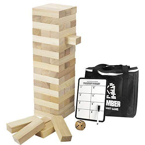 Imagem de Torre de madeira gigante com dados e tabuleiro de jogo, 56 peças de jogo de empilhamento de madeira de tamanho grande Gentle Monster, jogos clássicos ao ar livre para adultos e crianças e família, blocos jumbo (Jumbo 56 unidades)