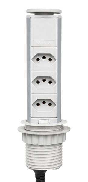 Imagem de Torre De Tomada 20A Real Manual 3 Tomadas Novo Modelo Especial Cinza Com Barramento Aceita Plugs 10A 16A e 20A