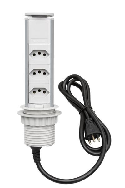 Imagem de Torre De Tomada 20A Real Manual 3 Tomadas Novo Modelo Especial Cinza Com Barramento Aceita Plugs 10A 16A e 20A