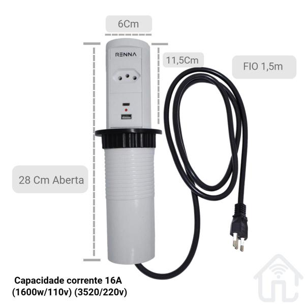 Imagem de Torre de Tomada Automática 1 Tomada Com 2 USB e Wireless Branca