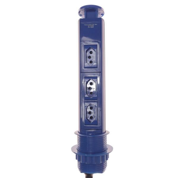 Imagem de Torre de tomada mini totem manual 3 tomadas 20a azul qtmov