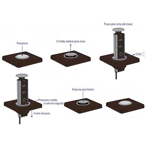 Imagem de Torre de Tomada Multiplug Com 2 Usb Pusch Open Renna