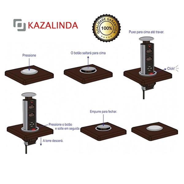 Imagem de Torre De Tomada Multiplug Retrátil  USB Embutir Mesa Kzi