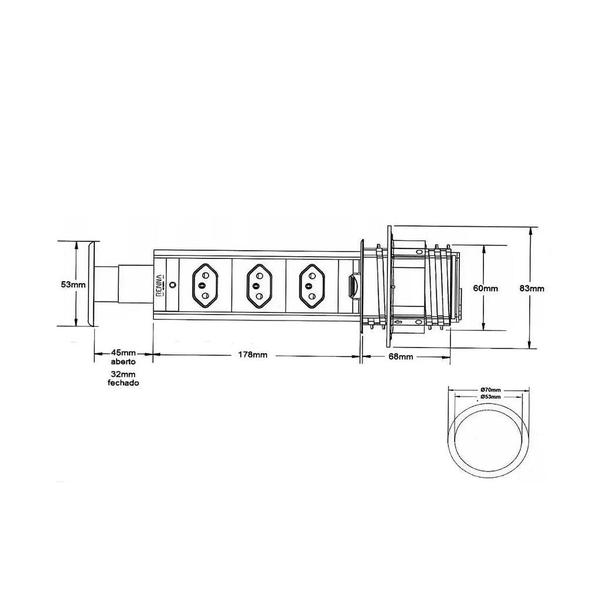 Imagem de Torre De Tomada Retrátil Multiplug Embutir Mesa Granito Bivolt - 3 Tomadas