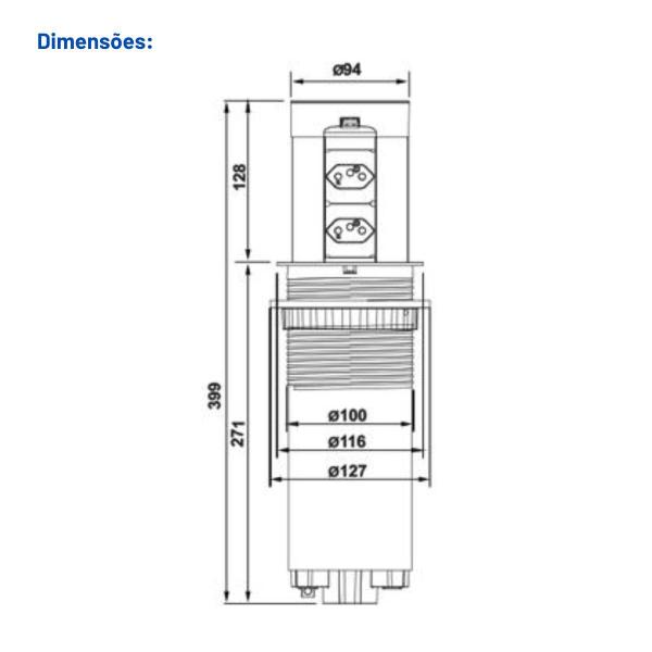 Imagem de Torre embutir 4 tomadas 20A  2 USB-A 5V 2.5A Branca INDUÇÃO