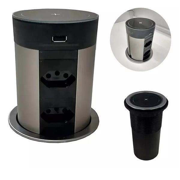 Torre PowerPlug-UP 4 Tomadas E 2-USB Com Carregador Indução Preto Hafele Imagem de Torre PowerPlug-UP 4 Tomadas E 2-USB Com Carregador Indução Preto Hafele