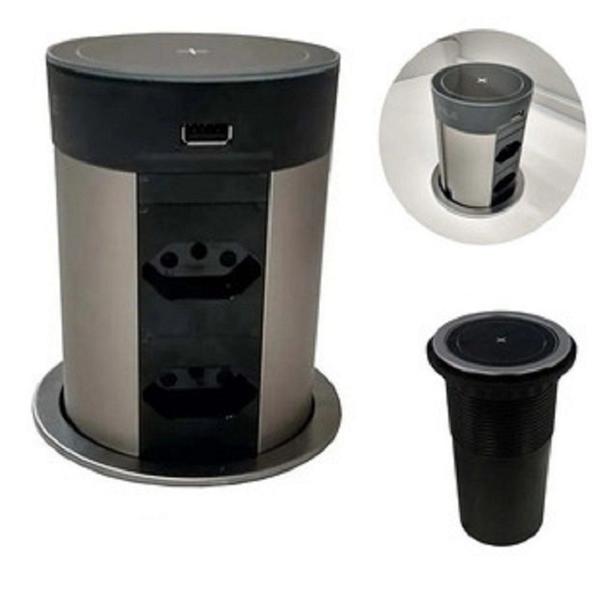 Torre PowerPlug-UP 4 Tomadas E 2-USB Com Carregador Indução Preto Hafele Imagem de Torre PowerPlug-UP 4 Tomadas E 2-USB Com Carregador Indução Preto Hafele