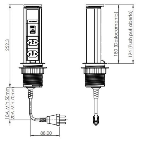 Imagem de Torre Tomada Multiplug 2 Tomadas 10A + 2 USB Rápido - Branco