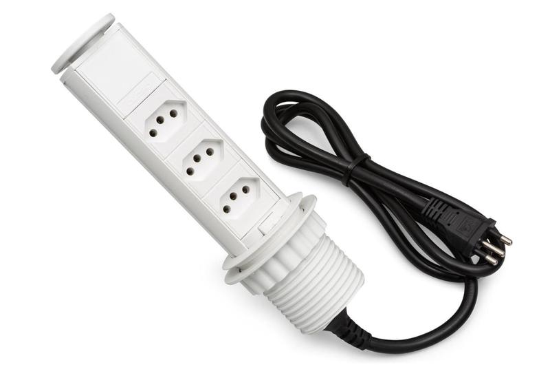 Imagem de Torre Tomada Retrátil De Embutir 3 Elétrica 16A - Cozinha - Branco Totem Multiplug Extensão Sobrepor em Mesa Bancada ou Móvel