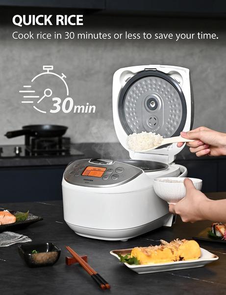 Imagem de Toshiba Rice Cooker 6 Copos Não Cozidos (3L) com Lógica Fuzzy e Cozinha de Um Toque, Branco