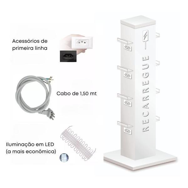 Imagem de Totem 8 Tomadas Para Carregar Celulares Branco