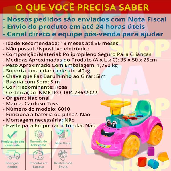 Imagem de Totokinha Sport Rosa Carrinho Andador Infantil Presente Educativo Passeio Brincar Velotrol Quadriciclo