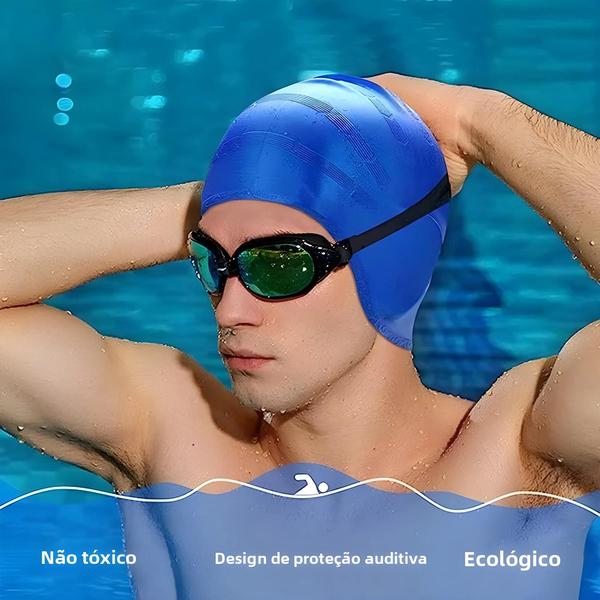 Imagem de Touca de Natação de Silicone - À Prova D'Água, Alta Elasticidade e Proteção para os Ouvidos