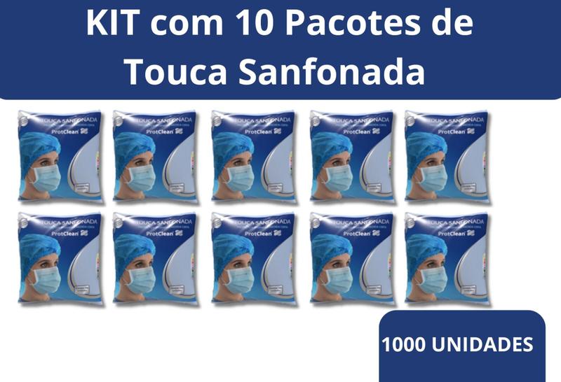 Imagem de Touca Sanfonada Kit c/ 10 pct de 100 unidades Branca Protclean - Protdesc