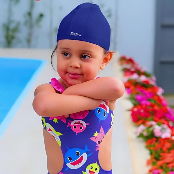 Imagem de touquinha infantil touca para crianças moda praia natação esportiva tecido lisa proteção solar uv50