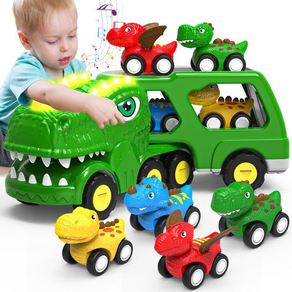 Imagem de Toy Car HEGUD Dinosaur Vehicle Trucks para meninos de 1 a 5 anos