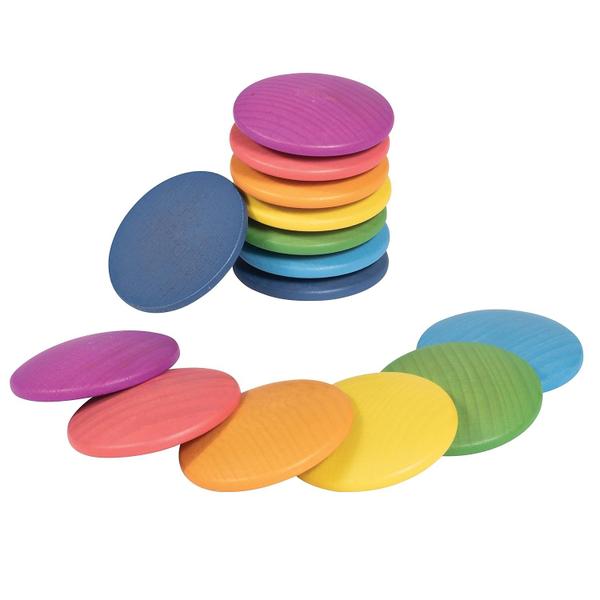 Imagem de Toy de madeira TickIt 73997 Rainbow Wooden Discs, conjunto de 14 discos de madeira de 10 m ou mais