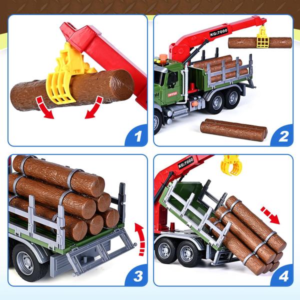 Imagem de Toy Farm Logging Truck Bstoyder para crianças de 3 a 8 anos com guindaste