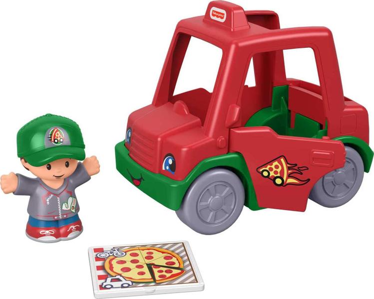 Toy Fisher-Price Little People tem um carro de entrega de pizza fatiada Imagem de Toy Fisher-Price Little People tem um carro de entrega de pizza fatiada