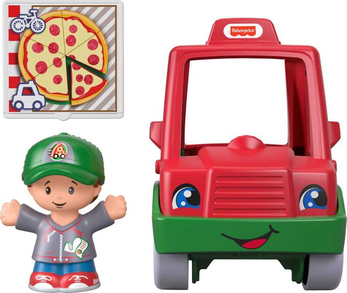 Toy Fisher-Price Little People tem um carro de entrega de pizza fatiada Imagem de Toy Fisher-Price Little People tem um carro de entrega de pizza fatiada