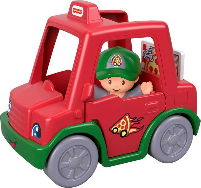 Toy Fisher-Price Little People tem um carro de entrega de pizza fatiada Imagem de Toy Fisher-Price Little People tem um carro de entrega de pizza fatiada