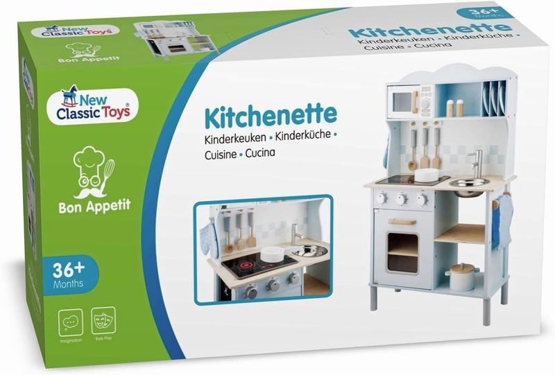 Imagem de Toy Kitchen New Classic Toys Blue Wooden com cozinha elétrica