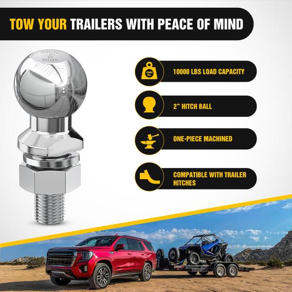 Imagem de Trailer Hitch Ball Nilight Chrome 2 polegadas de diâmetro 4,5 kg