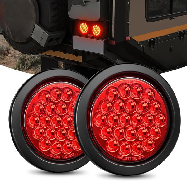 Imagem de Trailer Tail Light Nilight 4 polegadas, redondo, 24 LED, vermelho, 2 unidades, 12 V