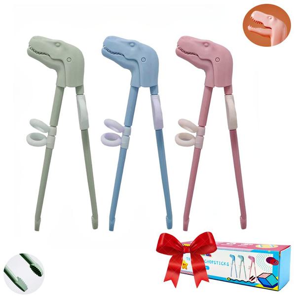 Imagem de Training Chopsticks Jawbush 3 pares reutilizáveis para crianças com dinossauro