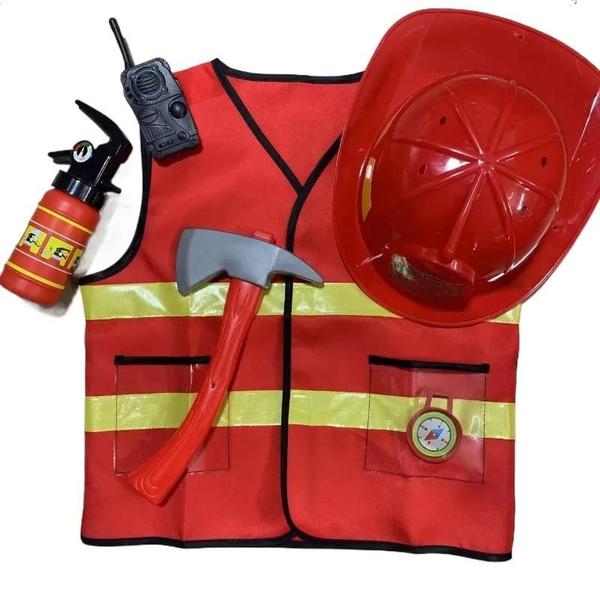 Imagem de Traje de Bombeiro para Crianças - Kit com Chapéu para Halloween e Carnaval