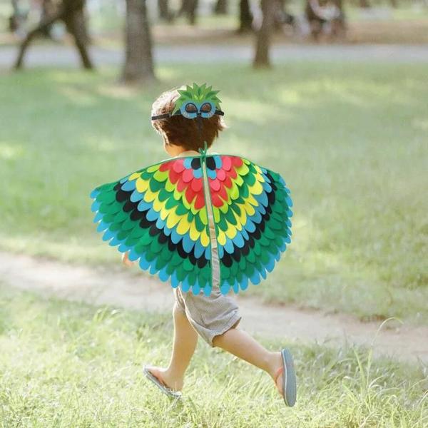 Imagem de Traje de Cosplay de Coruja e Pavão para Crianças - Asas e Máscara de Feltro para Festa de Halloween