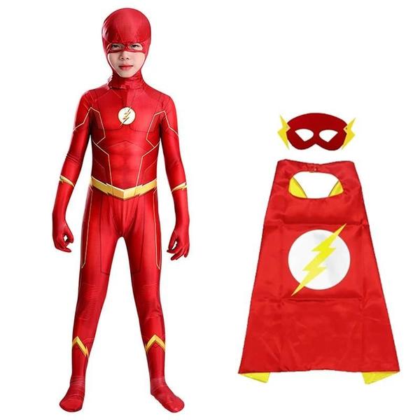 Imagem de Traje de Cosplay do Flash para Crianças - Macacão de Super-herói com Capa para Halloween