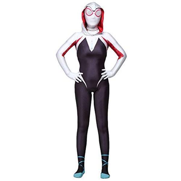 Imagem de Traje Spider Gwen Cosplay Adulto com Visor Glass Espelhado Bodysuit Elastano - Ts Rock Heroes