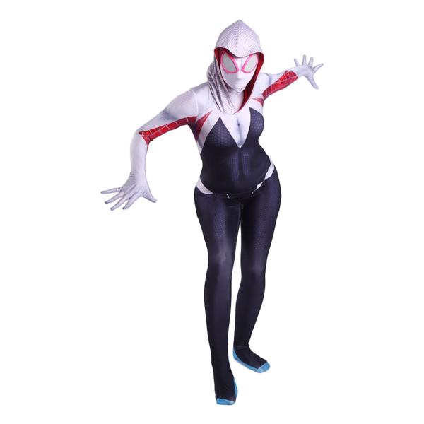 Imagem de Traje Spider Gwen Cosplay Adulto com Visor Glass Espelhado Bodysuit Elastano - Ts Rock Heroes