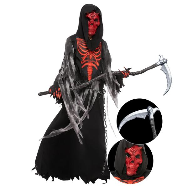 Imagem de Traje Spooktacular Creations Red Skull Reaper para meninos de 10 anos