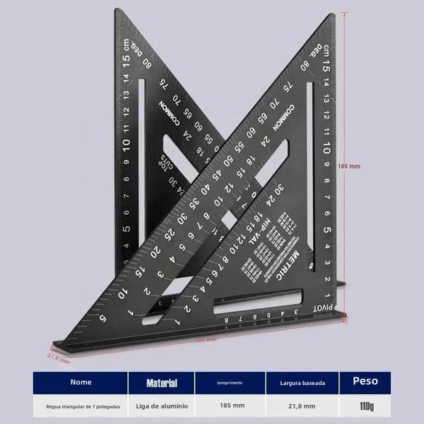 Imagem de Transferidor Triangular de Alumínio de 7 Polegadas - Alta Precisão