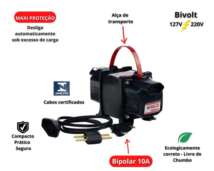 Imagem de Transformador 200 VA Premium Bivolt 220 p/ 127 e 127 p/ 220