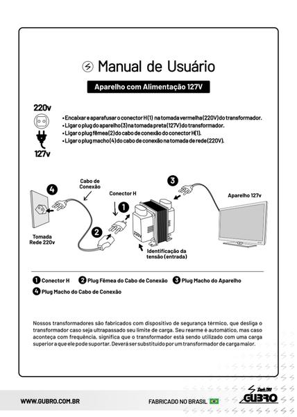 Imagem de Transformador 2000 Va Gubro Bivolt 127/ 220/127 V Geladeira  tomada 10 A cabo com 2 pinos 