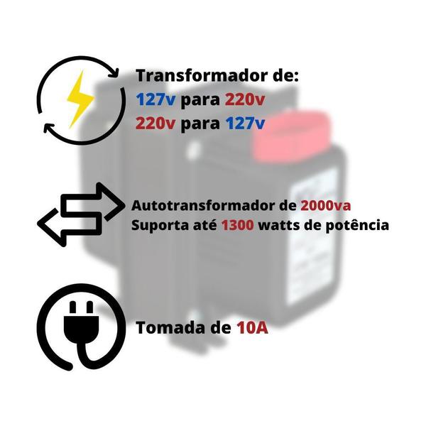 Imagem de Transformador 2000Va 127 Para 220V E 220 Para 127V Kf 1300W