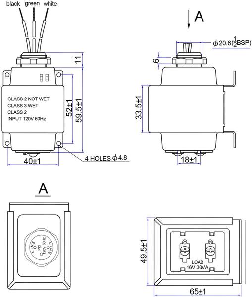 Imagem de Transformador Campainha 16v 30va compatível c/ Vídeoporteiro s/ fio - Transformador p/ Campainha Com Fio