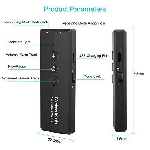 Imagem de Transmissor Bluetooth 5.0 3 em 1, Adaptador Bluetooth sem fio portátil, transmissor Bluetooth recarregável para TV, receptor de áudio Bluetooth para sistema estéreo de carro