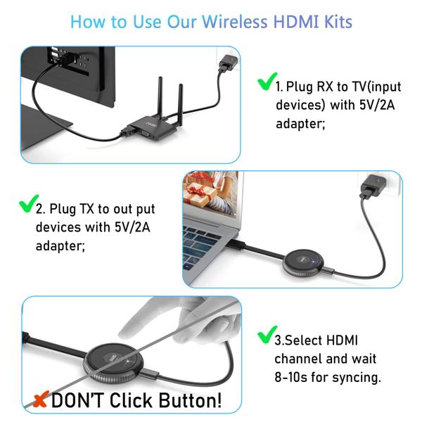 Imagem de Transmissor e receptor HDMI sem fio 4K 165 FT/50 M 2,4/5 GHz