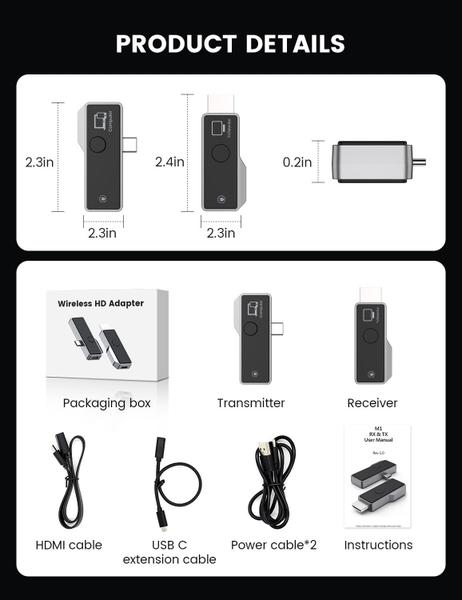 Imagem de Transmissor e receptor HDMI sem fio Guerrop Type-C 3.1