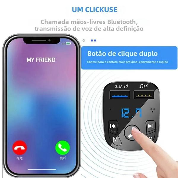 Imagem de Transmissor FM Bluetooth 5.0 com Carregador Rápido e Leitor de MP3 USB Duplo para Carro